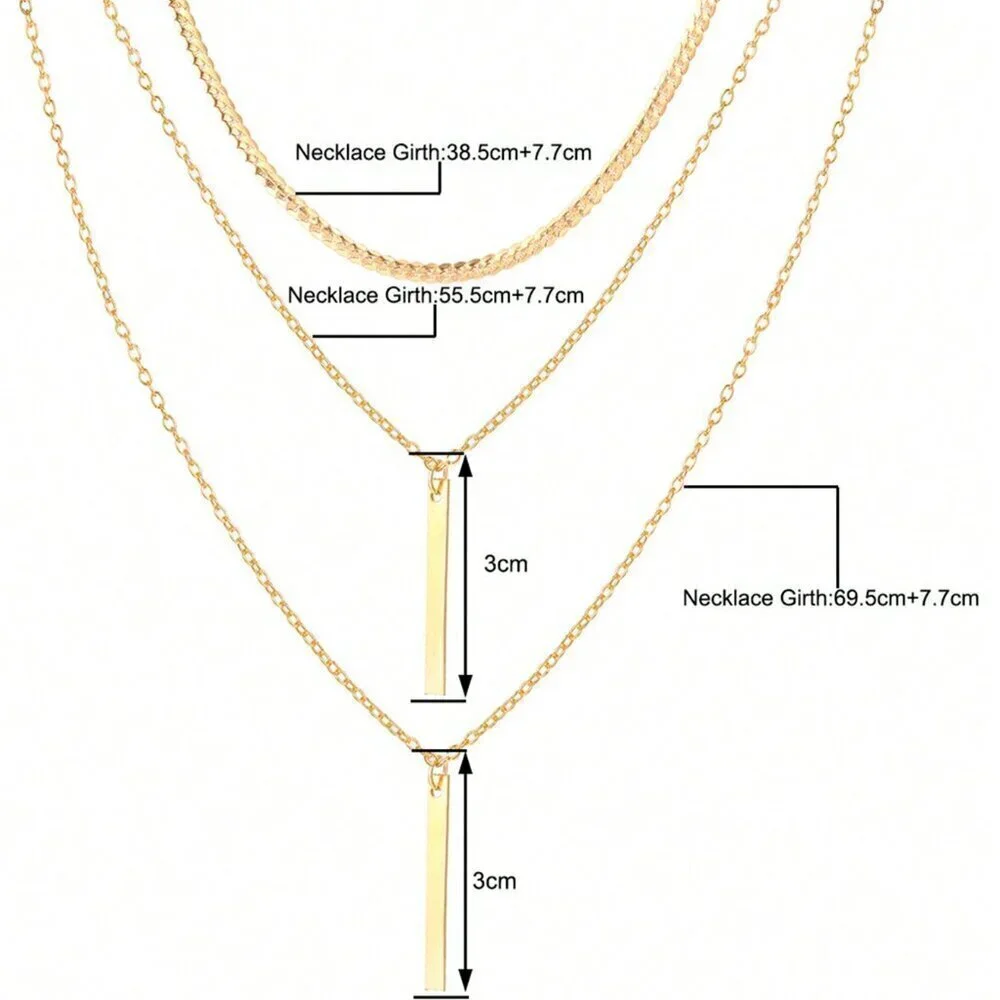 Yellow Gold Casual Women's Snake Bone Chain Multilayer Pendant Necklace